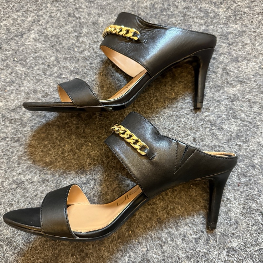 Calvin Klein Lorinda Gold Chain Heels Party Event Going Out Black Leather - Picture 4 of 9